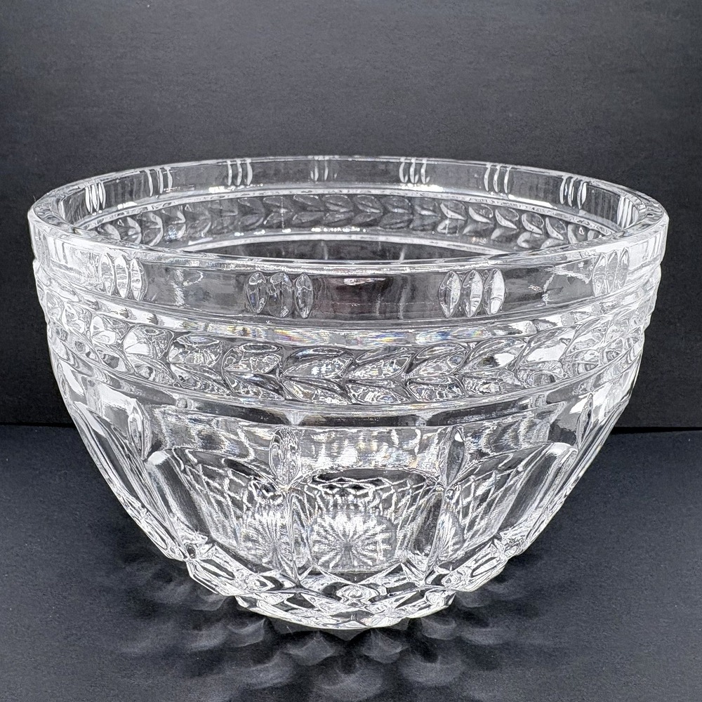 Vintage Bombay Company Heavy Cut Glass Crystal Bowl Diamond Design Poland